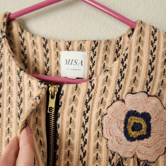 MISA NOEMIE Tweed Floral Embroidered metallic full zip jacket bell sleeve XS - Picture 11 of 11